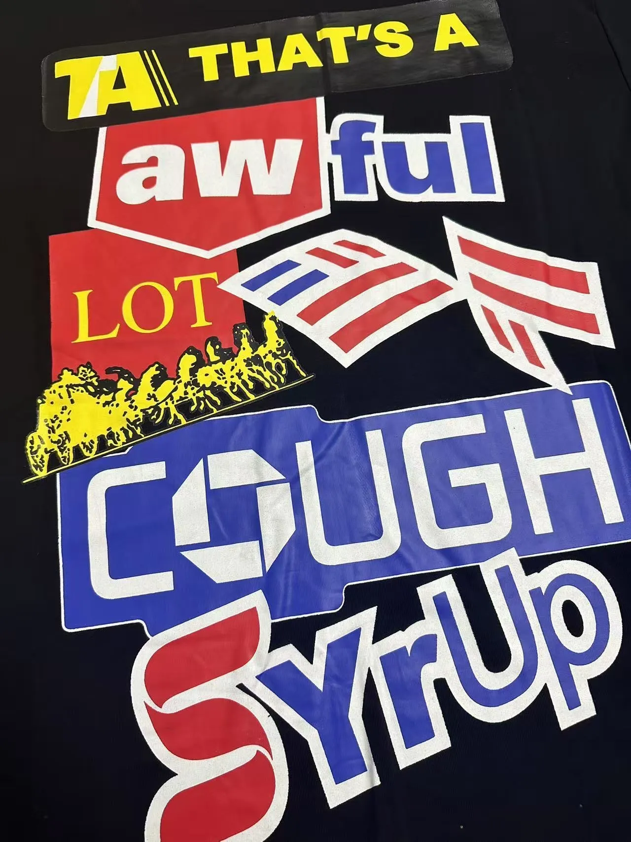 #White/Black ｜ THAT'S A AWFUL LOT OF COUGH SYRUP In Stock Real shot American simple trendy brand loose casual T-shirt Fabric (fabric): 32 counts Weight combed double yarn pure cotton Sizes (size): S-M L X L Color (colour):, Black/White